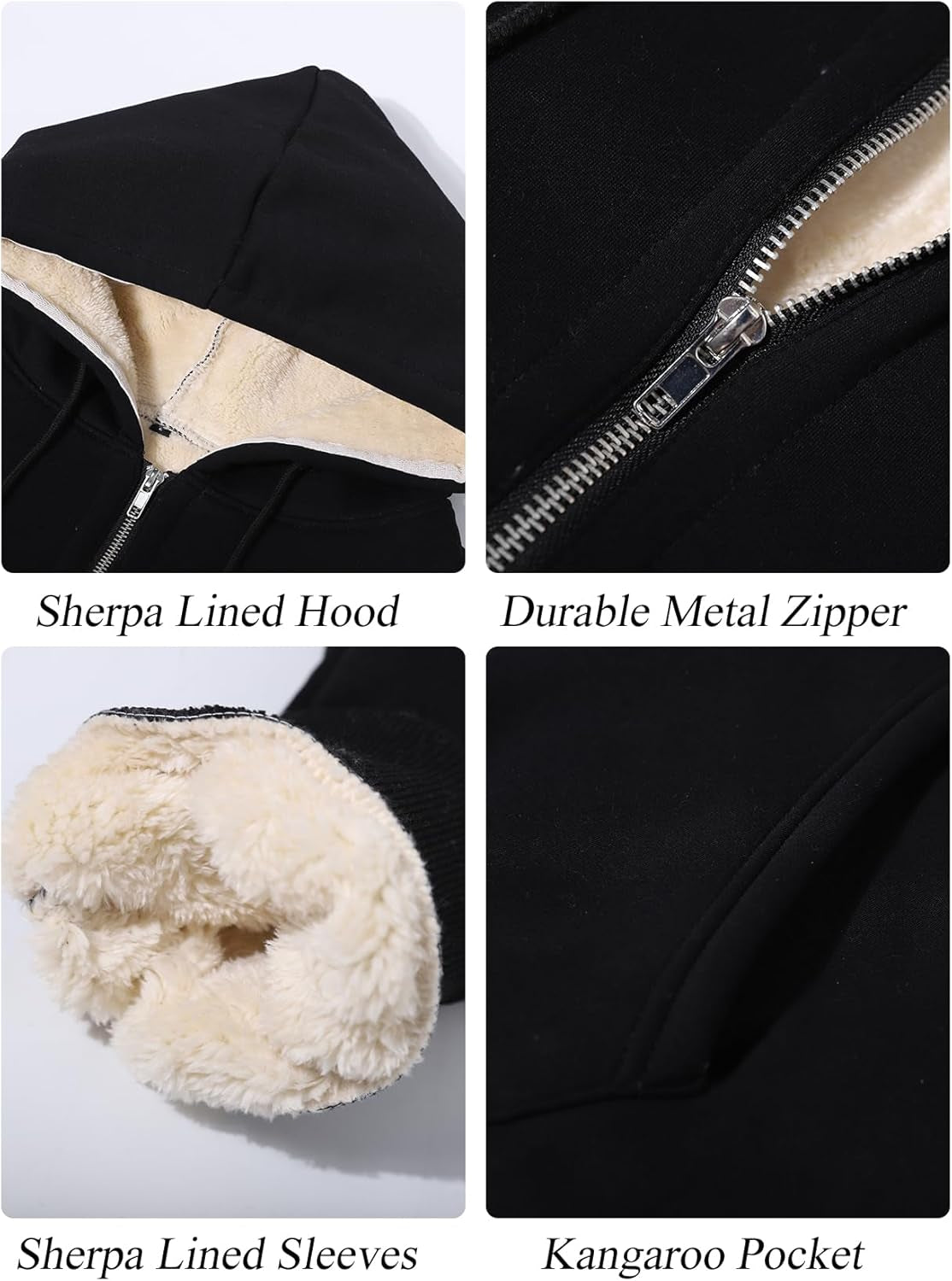 Men'S Sherpa Hoodie Jacket Fleece Lined Zip up Warm Hoodies Sweatshirt Winter Zipper Sweater Hooded Coat